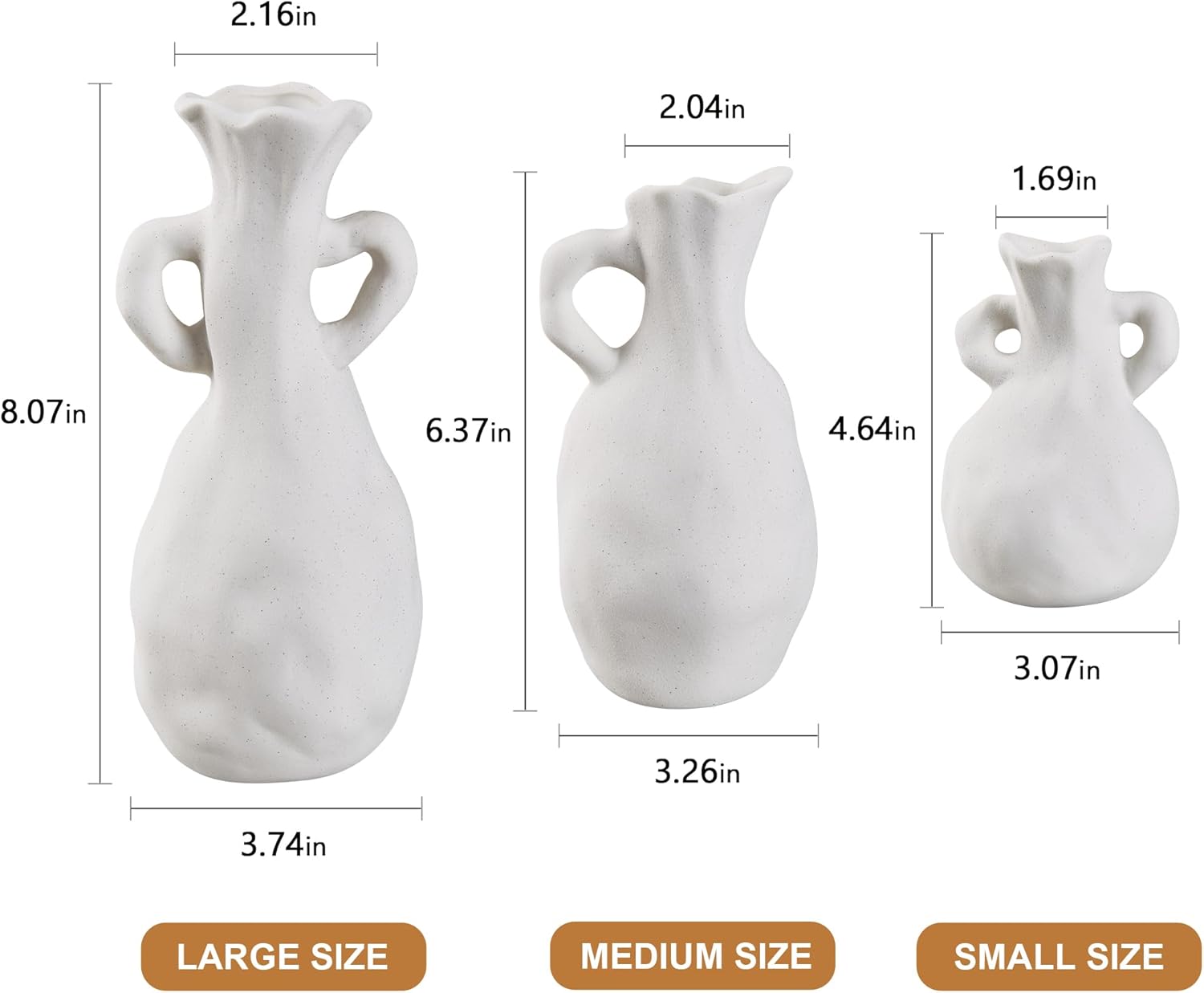 White Ceramic Vase Set of 3