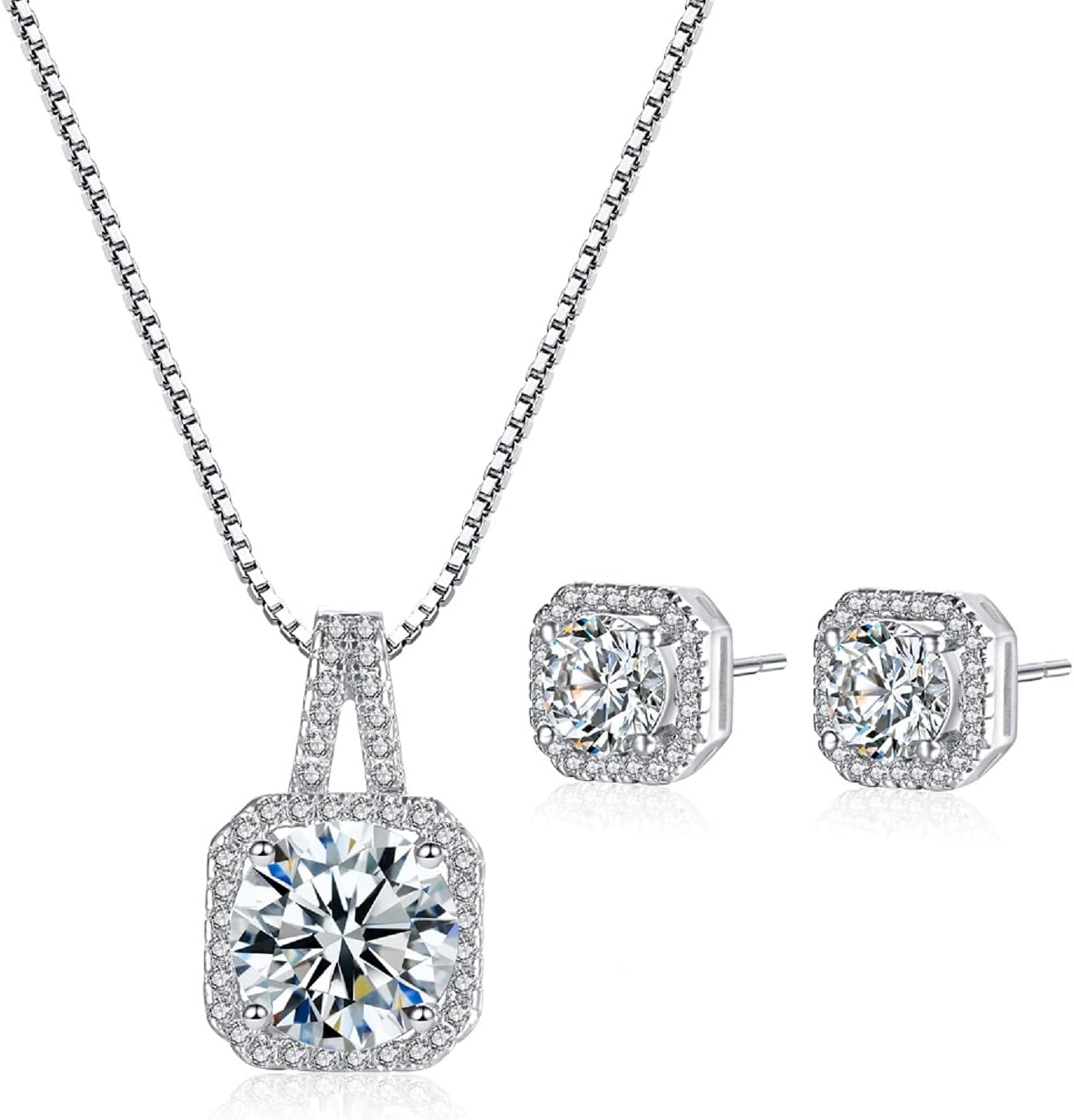 Sunshine Bride Crystal Jewelry Set – Silver Bridal Necklace and Earrings (Rhinestone Choker, Silver-Plated Copper)"