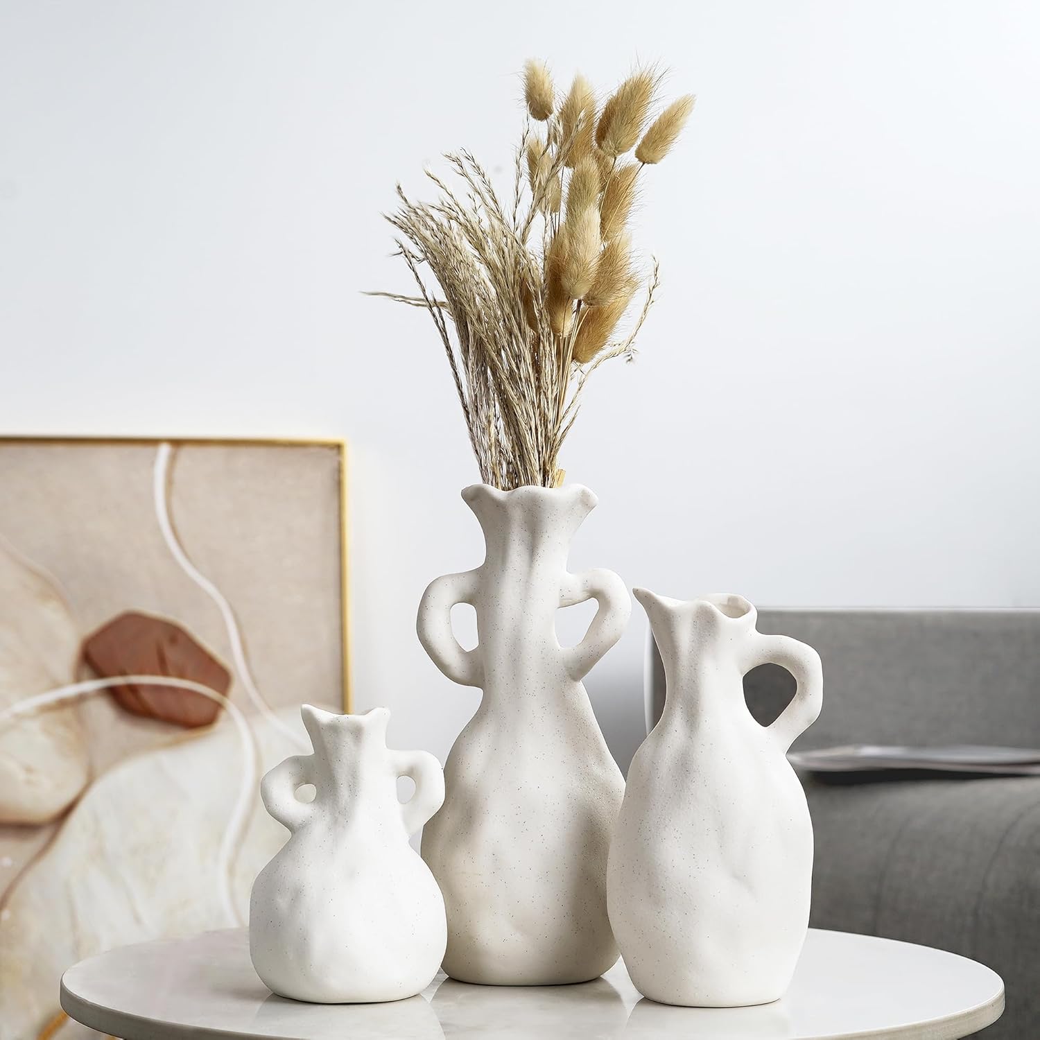 White Ceramic Vase Set of 3