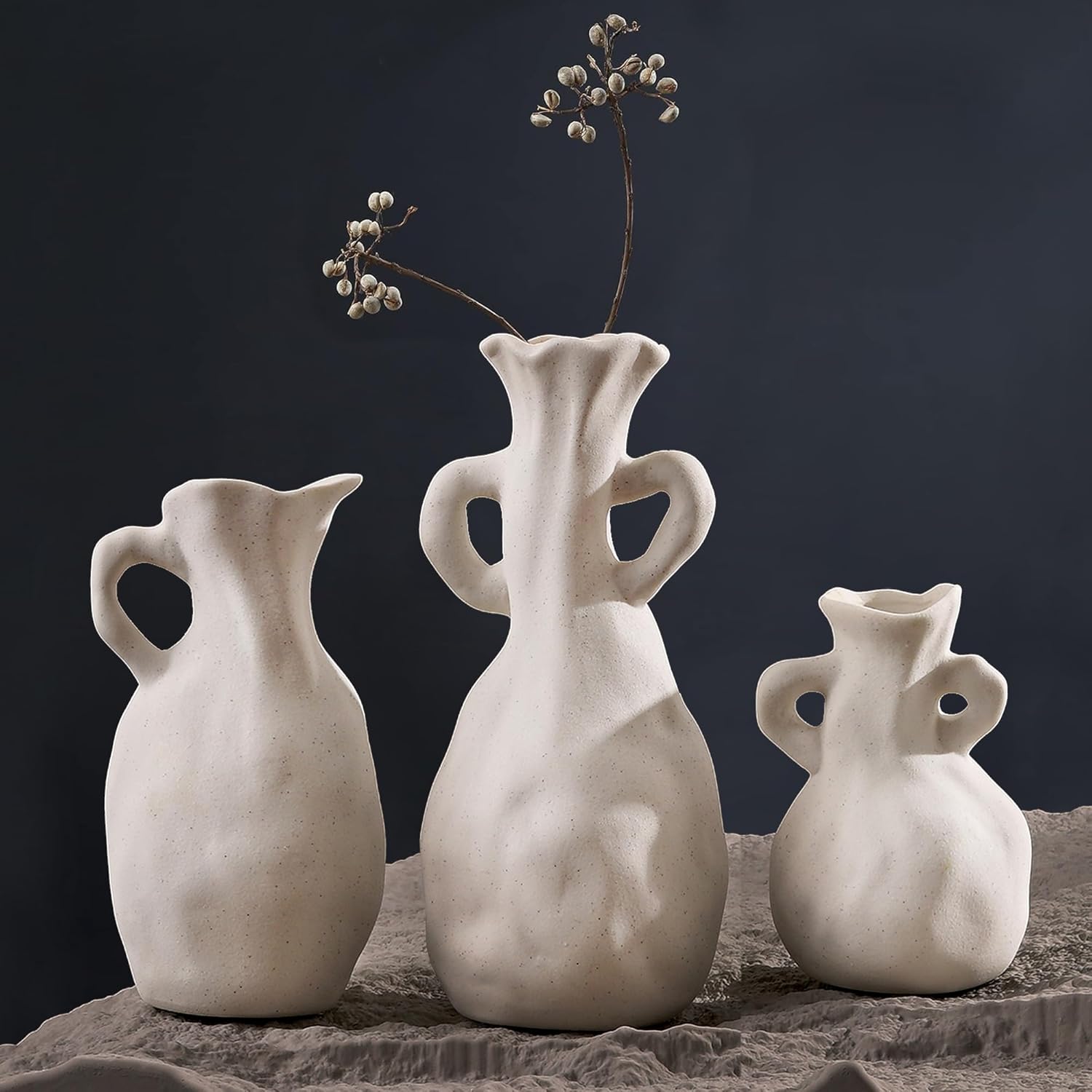 White Ceramic Vase Set of 3